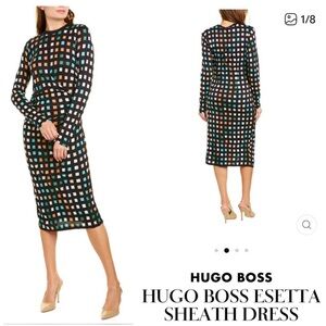 Hugo Boss Women's "Esetta" Long Sleeve Multi-Color Midi Shift Dress. Size small.